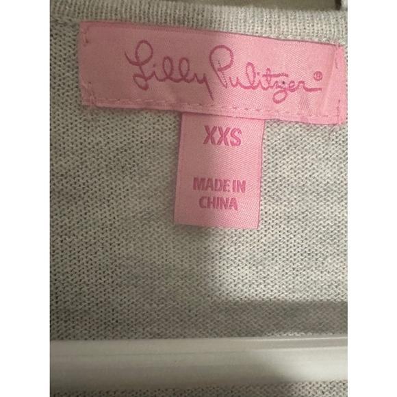 Lilly Pulitzer XXS 100% cotton light grey sweater with tasseled fringed bottom - Picture 3 of 4